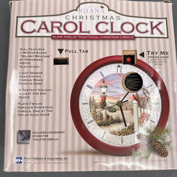 Musical Christmas Carol Clock 8" Red Cardinal Bird Cottagecore Cabin Kitschy New - Picture 15 of 16